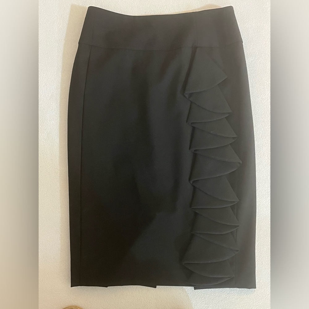 Express Black Pencil Skirt with Ruffle Detail